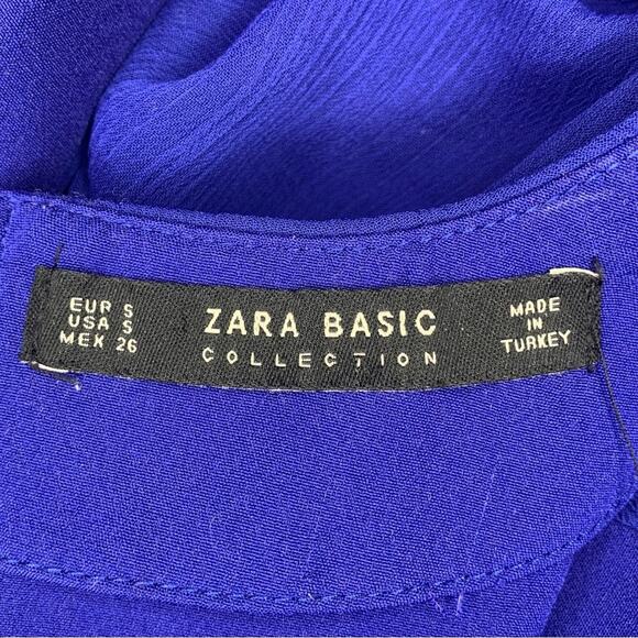 Zara Basic Mini Dress Size S Blue One Sleeve Sheer Turns Into a Veil - Picture 7 of 7